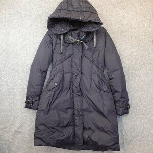 Moncler Down Puffer Coat Hooded Zip Front Belted Navy Womens Size 1 XS